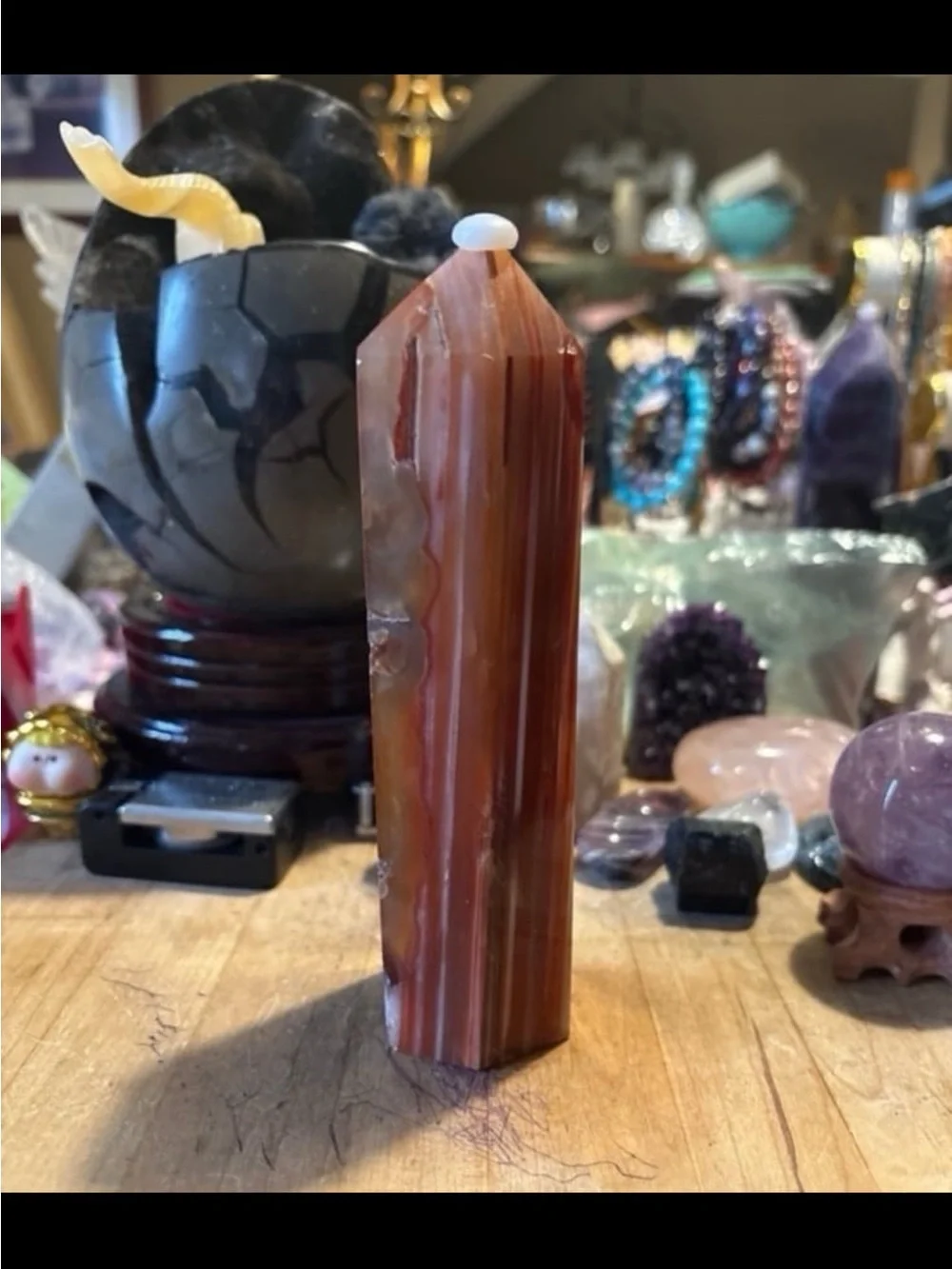 Polished Red and White Agate Point Tower - Home Accent